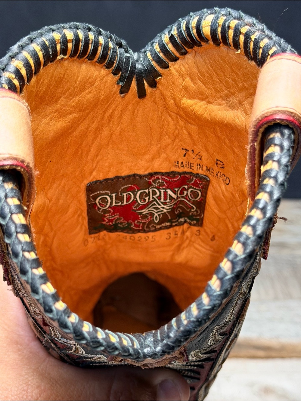 Old Gringo Black, Tan & Red Tooled Leather Cowboy Boots - Picture 6 of 13